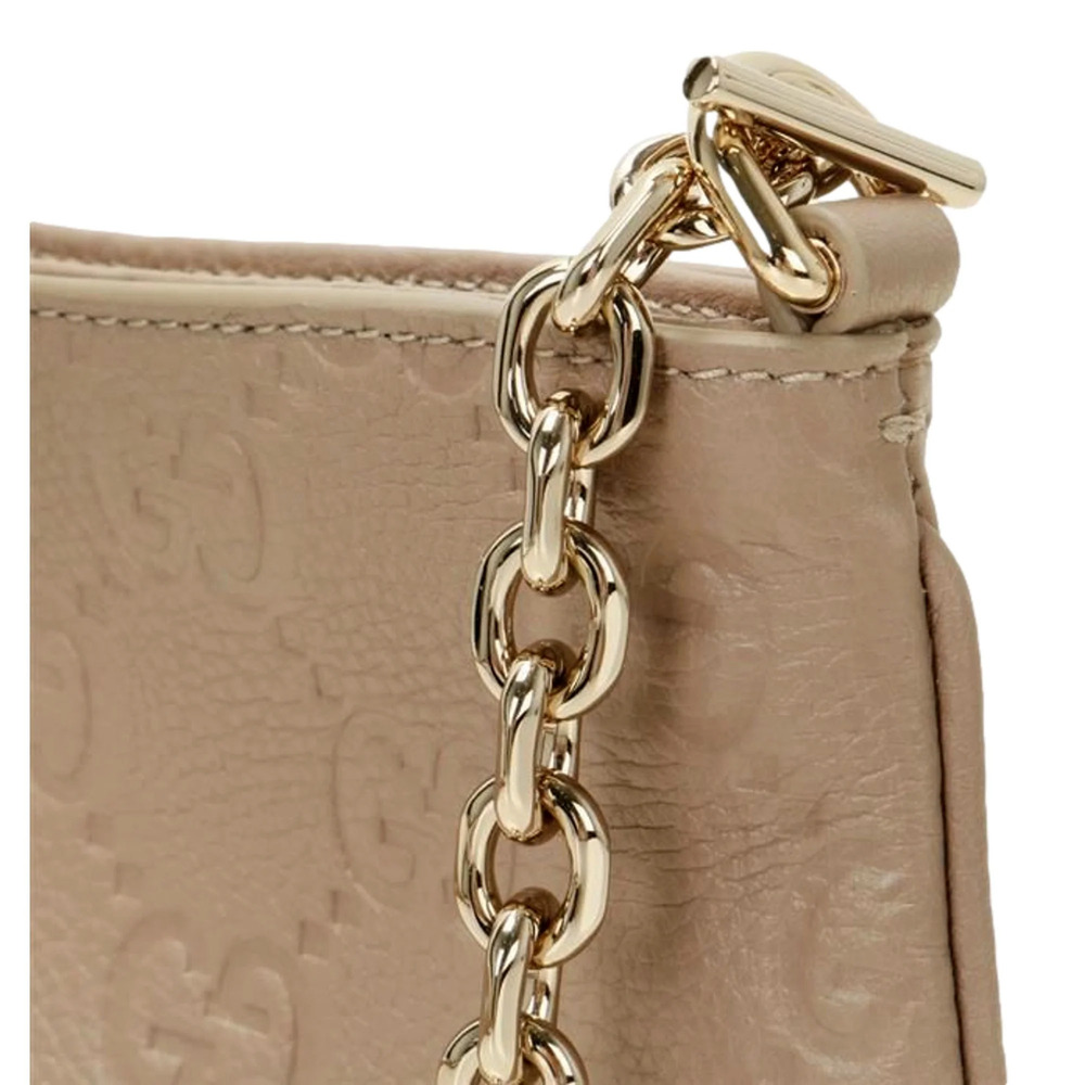 Gucci GG Logo Small Leather Shoulder Bag with Chain Strap in